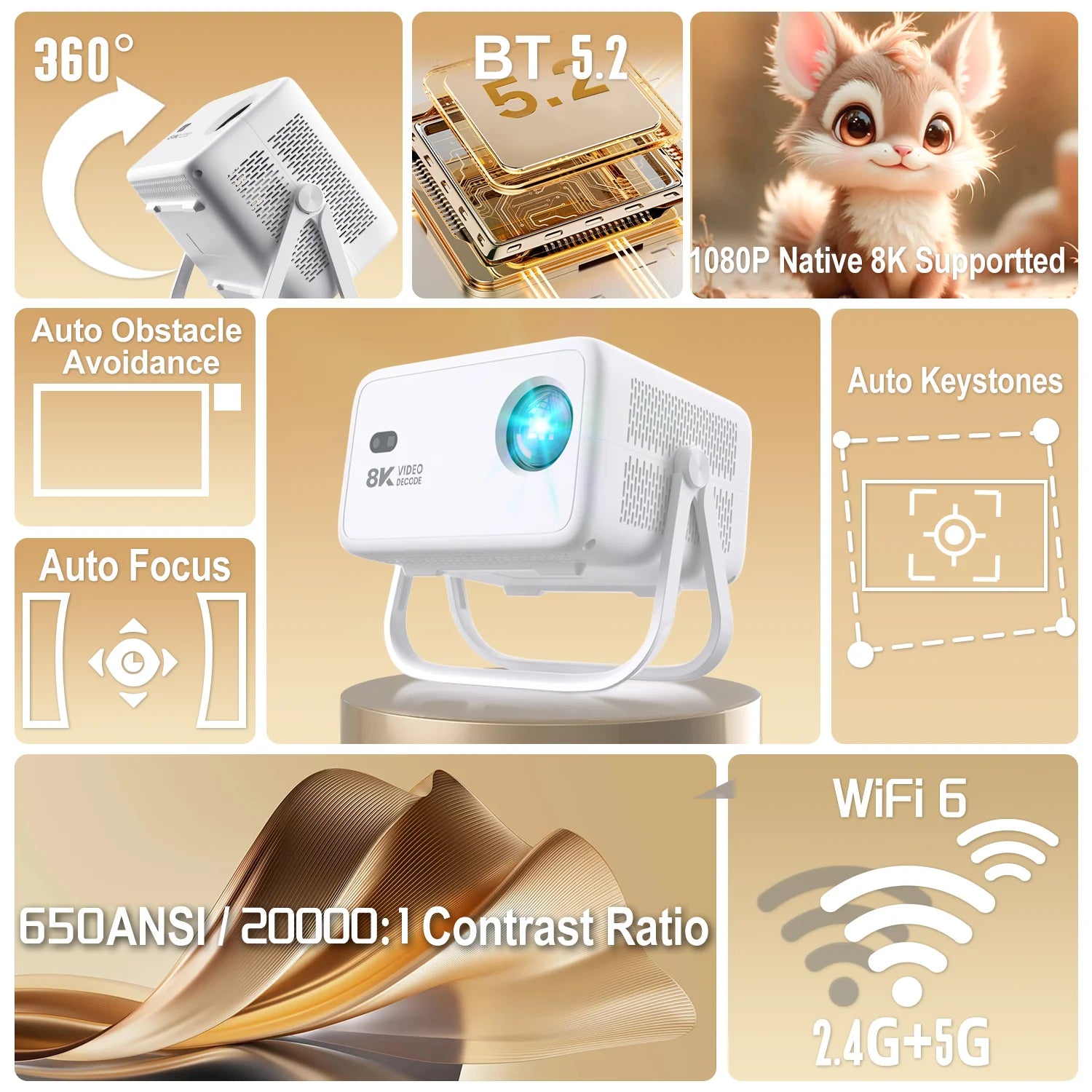Projecteur Velec TP350 1080P 650 ANSI Auto-focus Android 14 — Outdoor & indoor