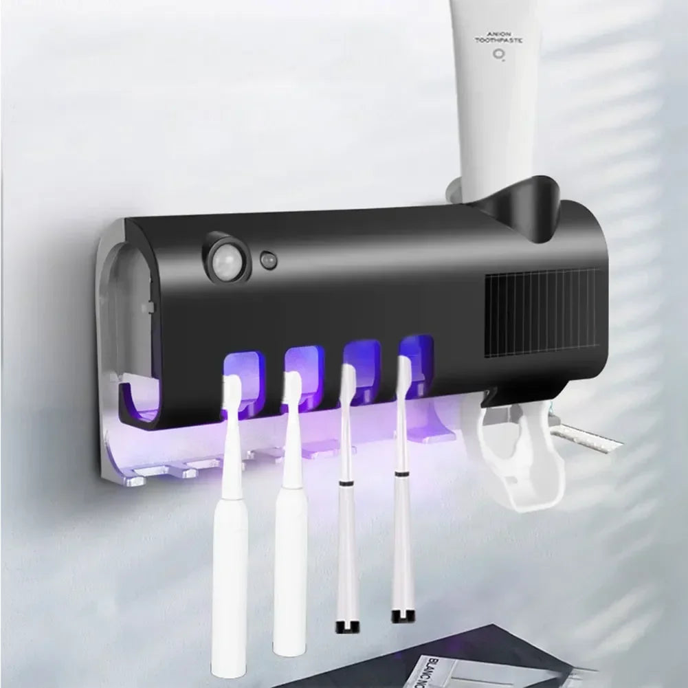 Porte-brosse à dents UV intelligent avec stérilisation et distributeur de dentifrice automatique