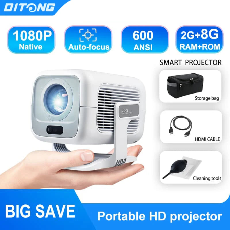 Projecteur DITONG X3 Plus 1080P 4K WiFi6 Android — Home cinéma compact